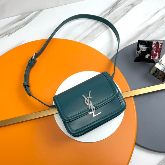 YSL Solferino Mini Satchel Bag Teal Blue Calfskin 285594