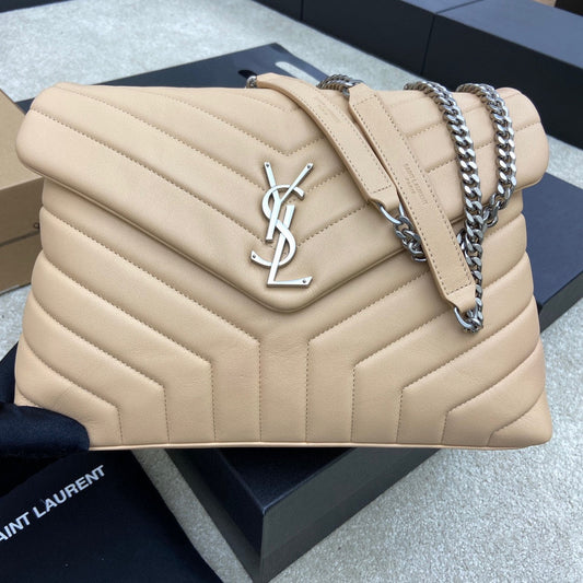 LOULOU MEDIUM 32 CREAM QUILTED LEATHER SILVER HARDWARE