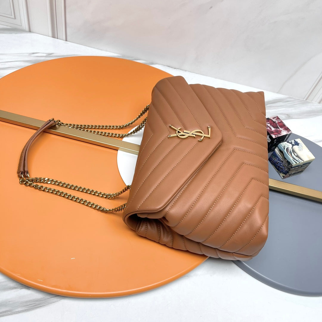 YSL Large Loulou Bag 33cm Tan Brown Lambskin