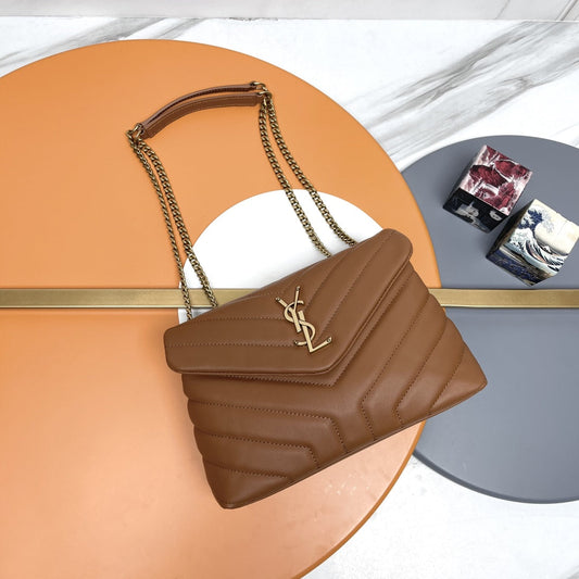 YSL Small Loulou Bag 23cm Tan Brown Lambskin