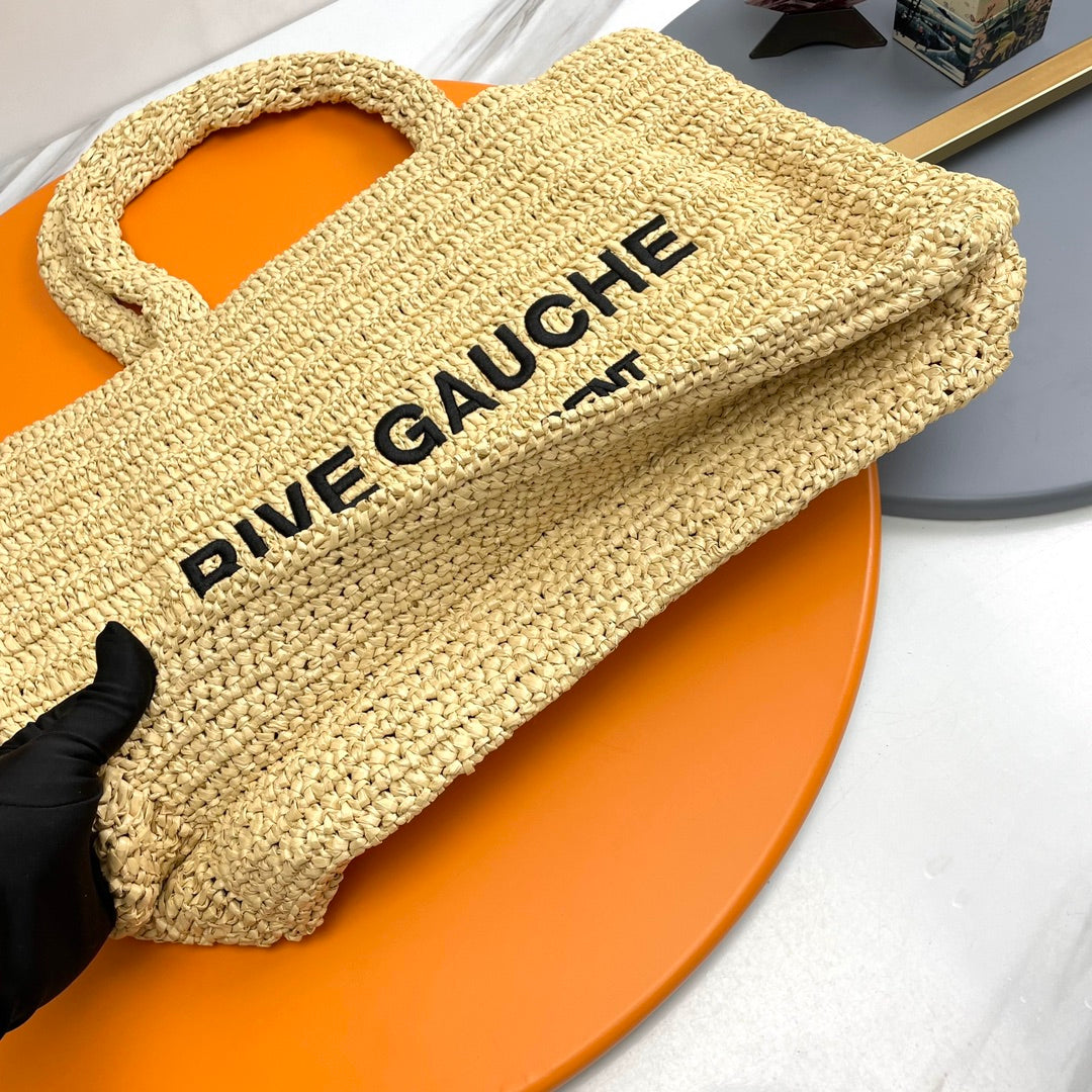 YSL Rive Gauche Tote Bag 38cm Straw Color in Raffia 285698