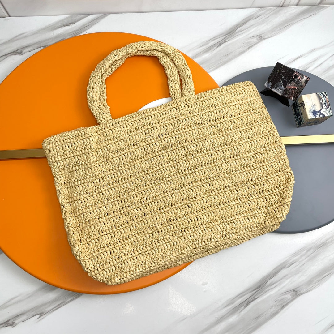 YSL Rive Gauche Tote Bag 38cm Straw Color in Raffia 285698