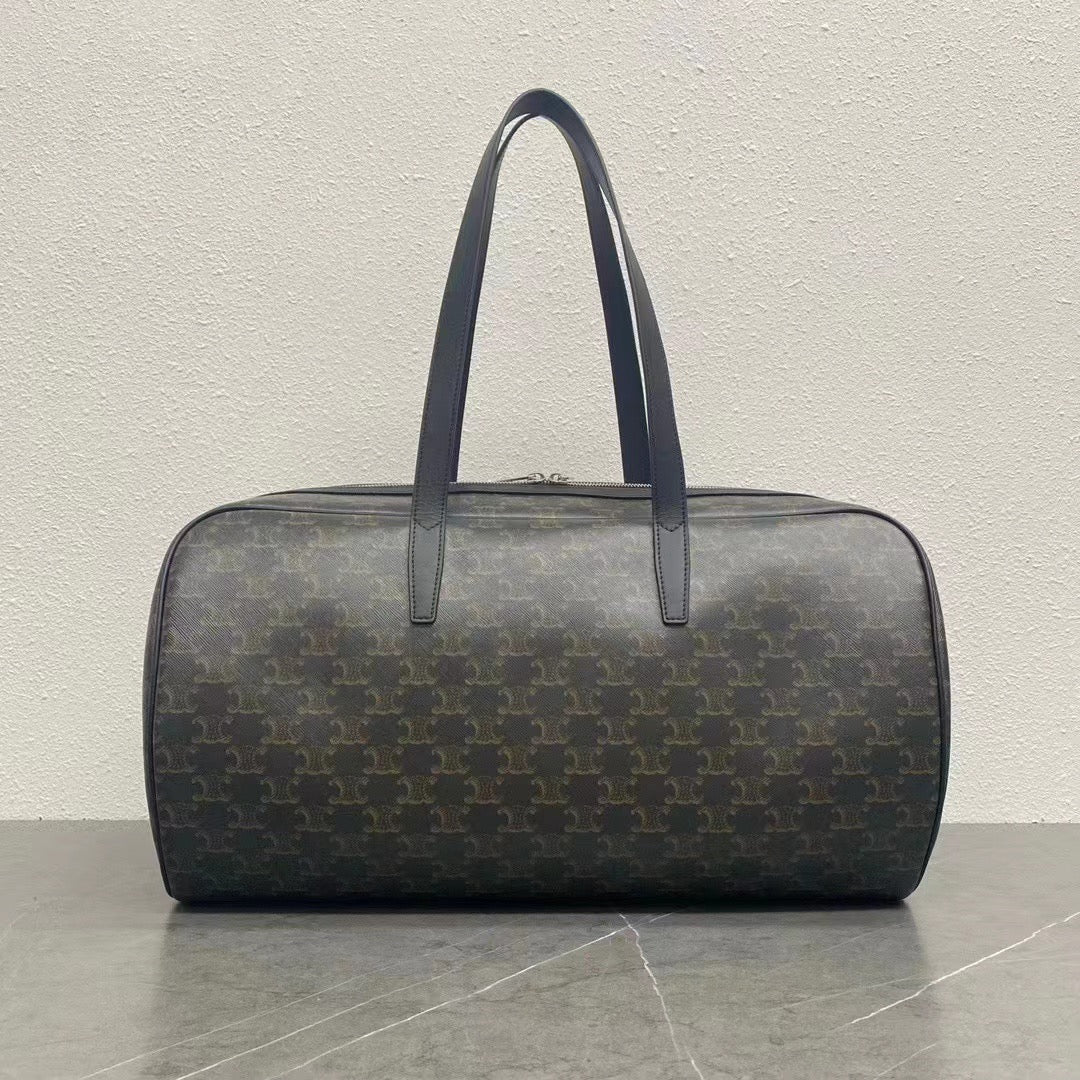 Celine Duffle Bag Bag Triomphe Black Beige Canvas & Calfskin