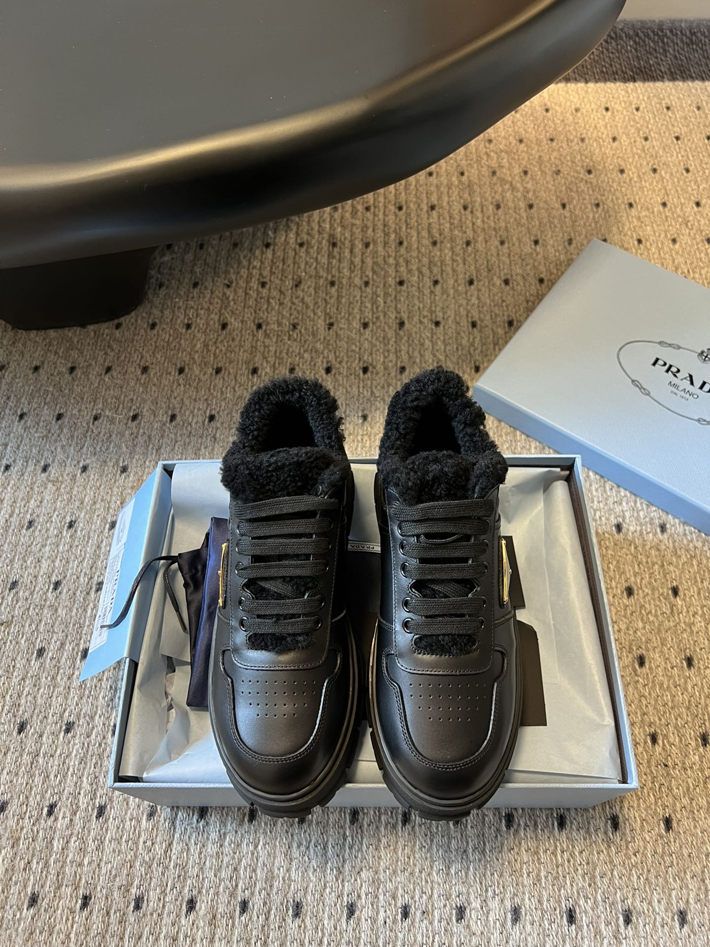 Pra Sneaker Black Cowhide Lace Wool 478563