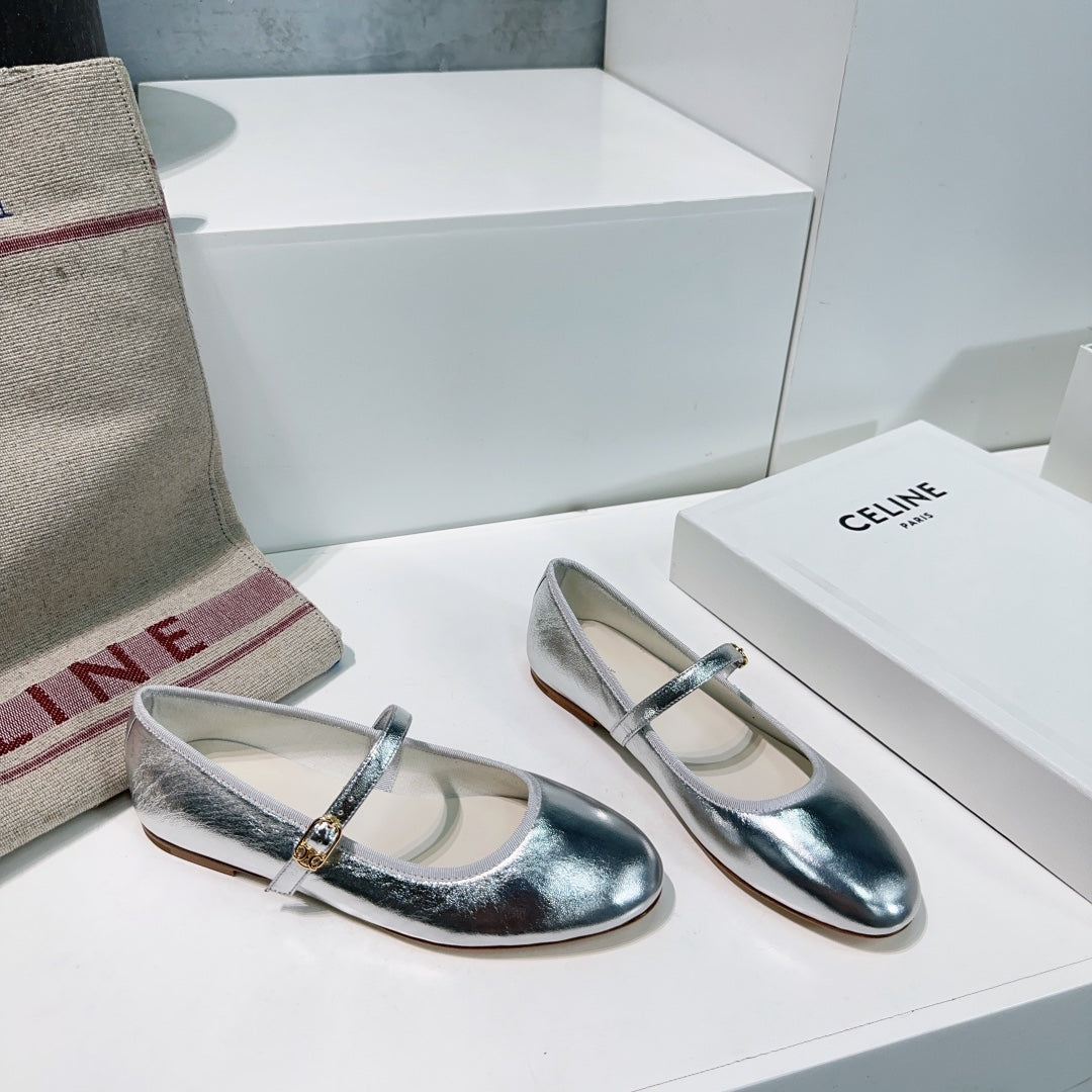 MARRY JANE FLAT IN SILVER CALFSKIN