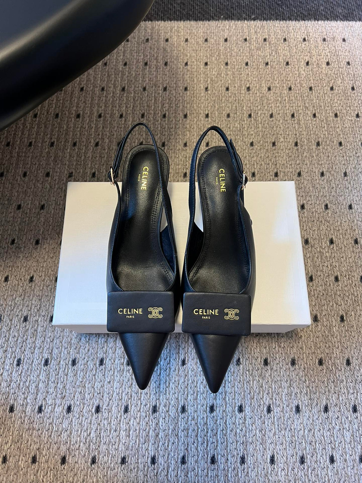 Celine Signature Slingback 5cm Black Lambskin 619637