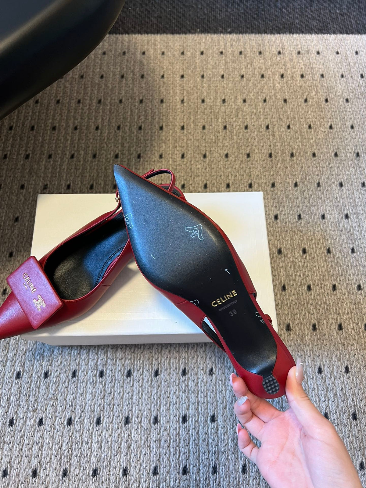 Celine Signature Slingback 5cm Red Lambskin 619635