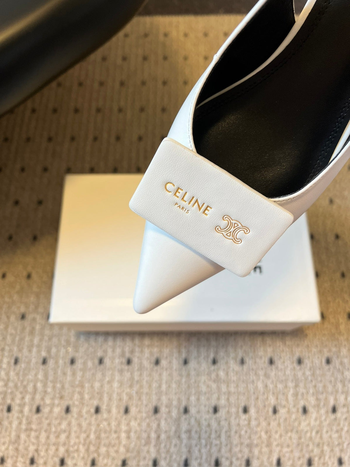 Celine Signature Slingback 5cm White Lambskin 619636