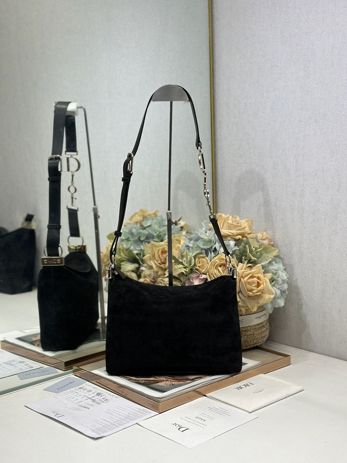 CD 26s Medium Diorly Bag Black Suede 288359