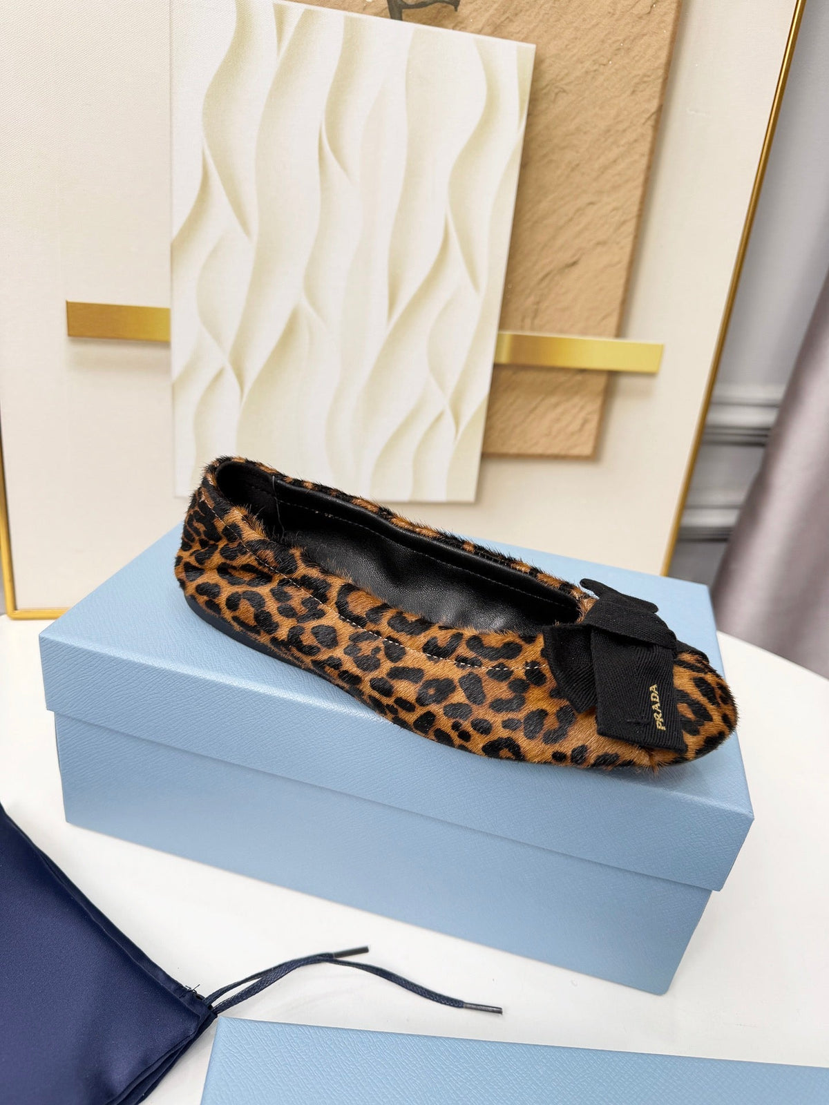 Prada 26s Bow Ballet Flats Leopard Horse Hair 624085