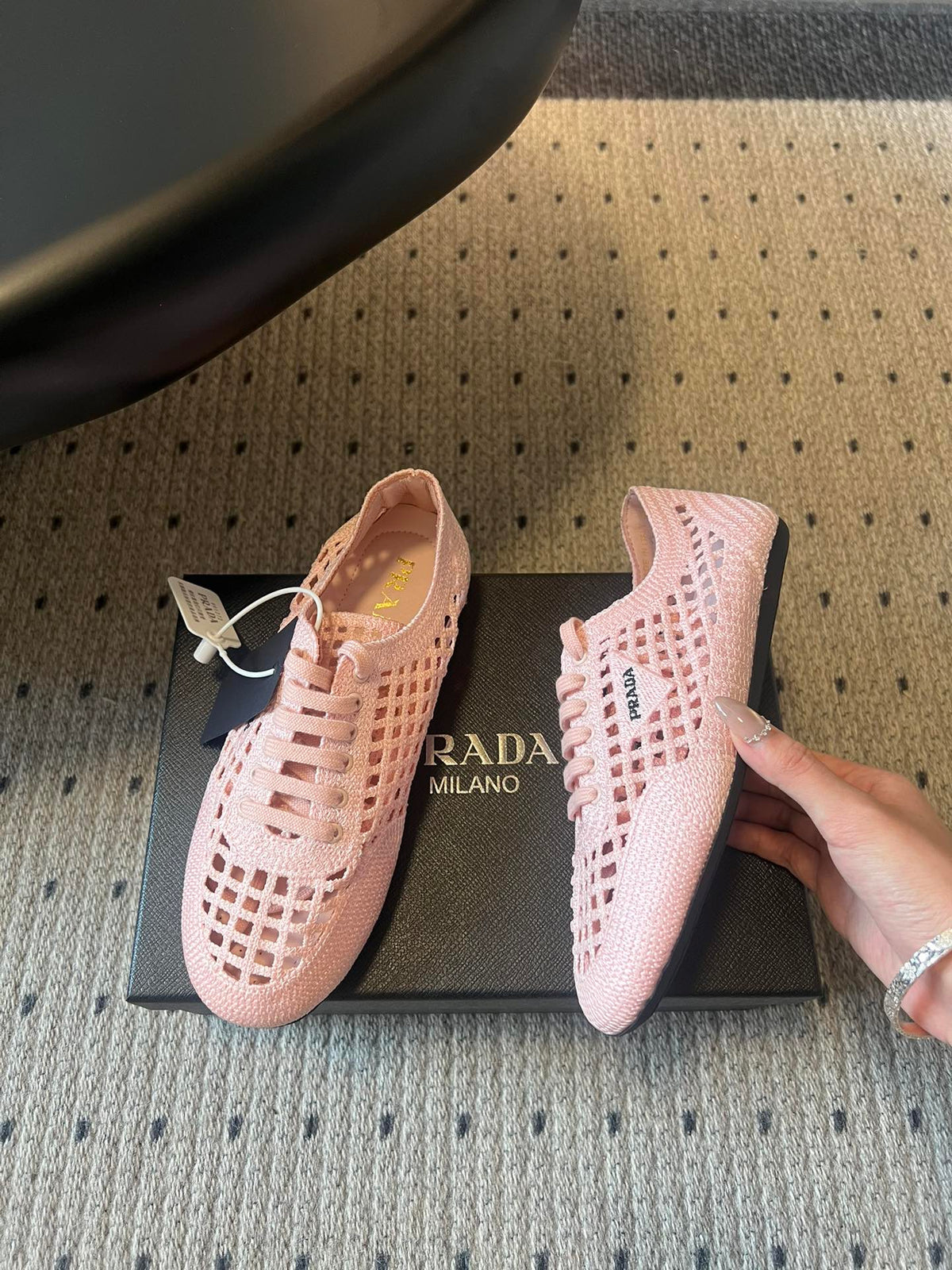 Prada 26s Collapse Sneakers Light Pink Crochet Laced 726979