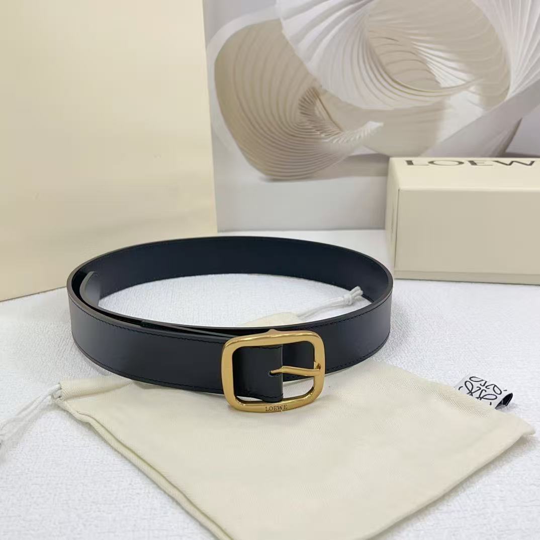 LOEWE Logo-Engraved Belt 34mm Black Leather
