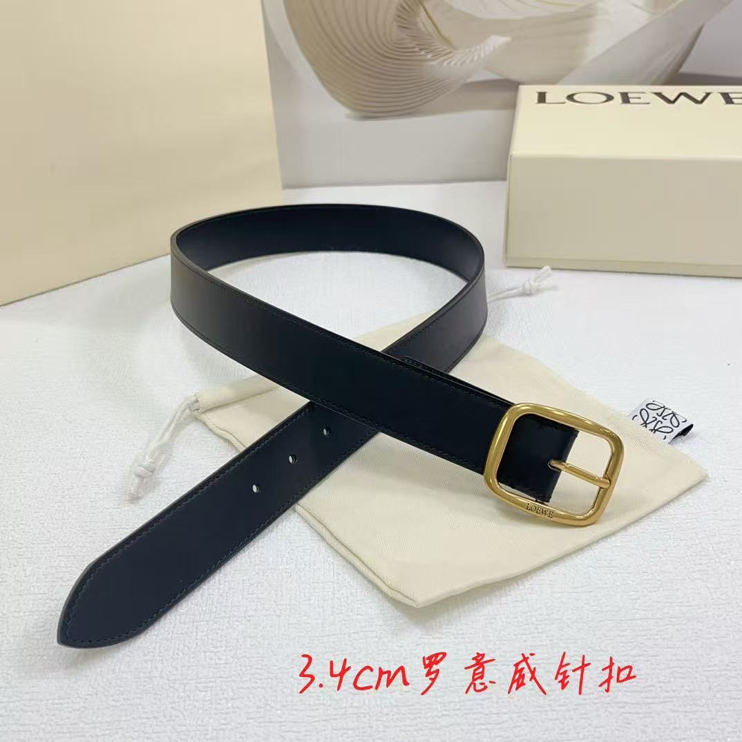 LOEWE Logo-Engraved Belt 34mm Black Leather