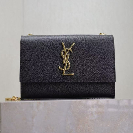 YSL Kate Small Chain Bag 20cm Black Gold Grained Calfskin