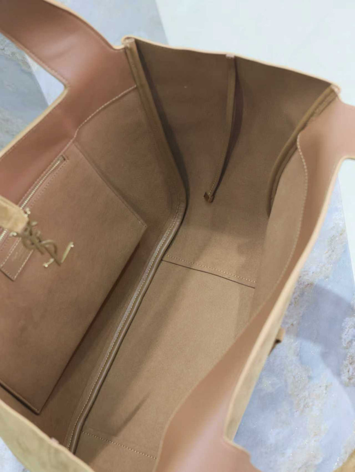 YSL 50 Bag Gold Hardware Tan Suede