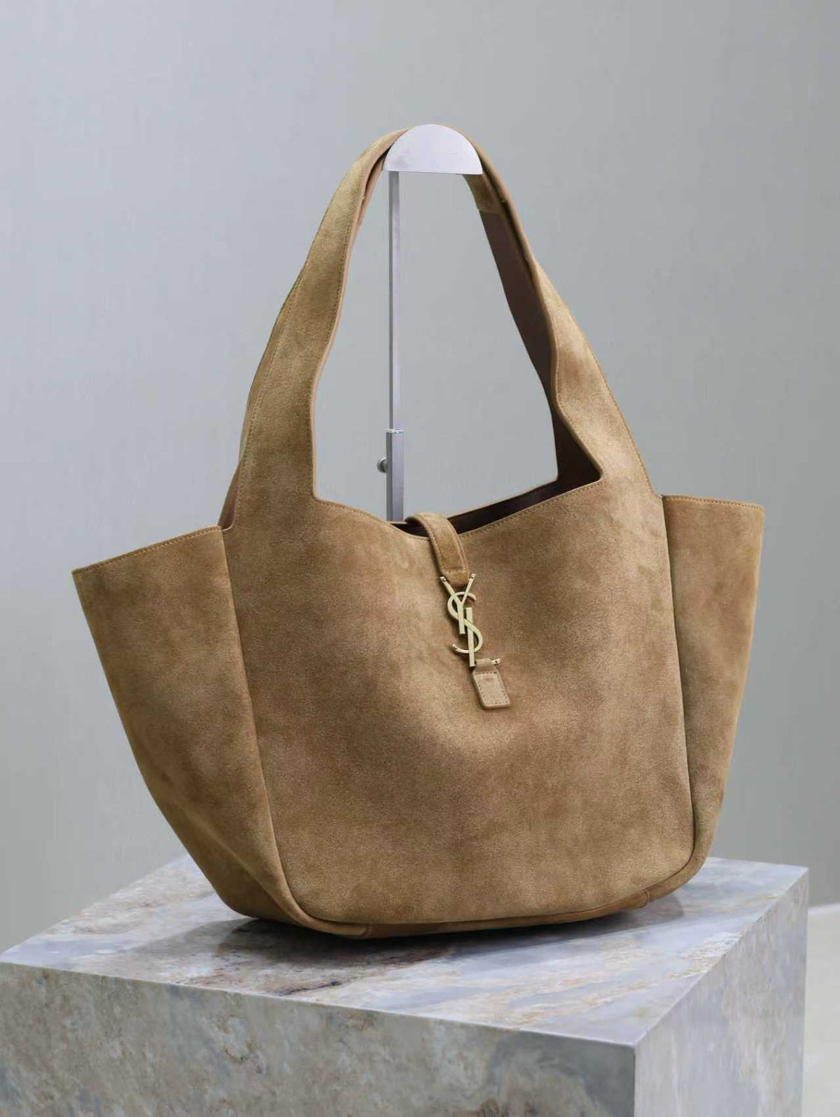 YSL 50 Bag Gold Hardware Tan Suede