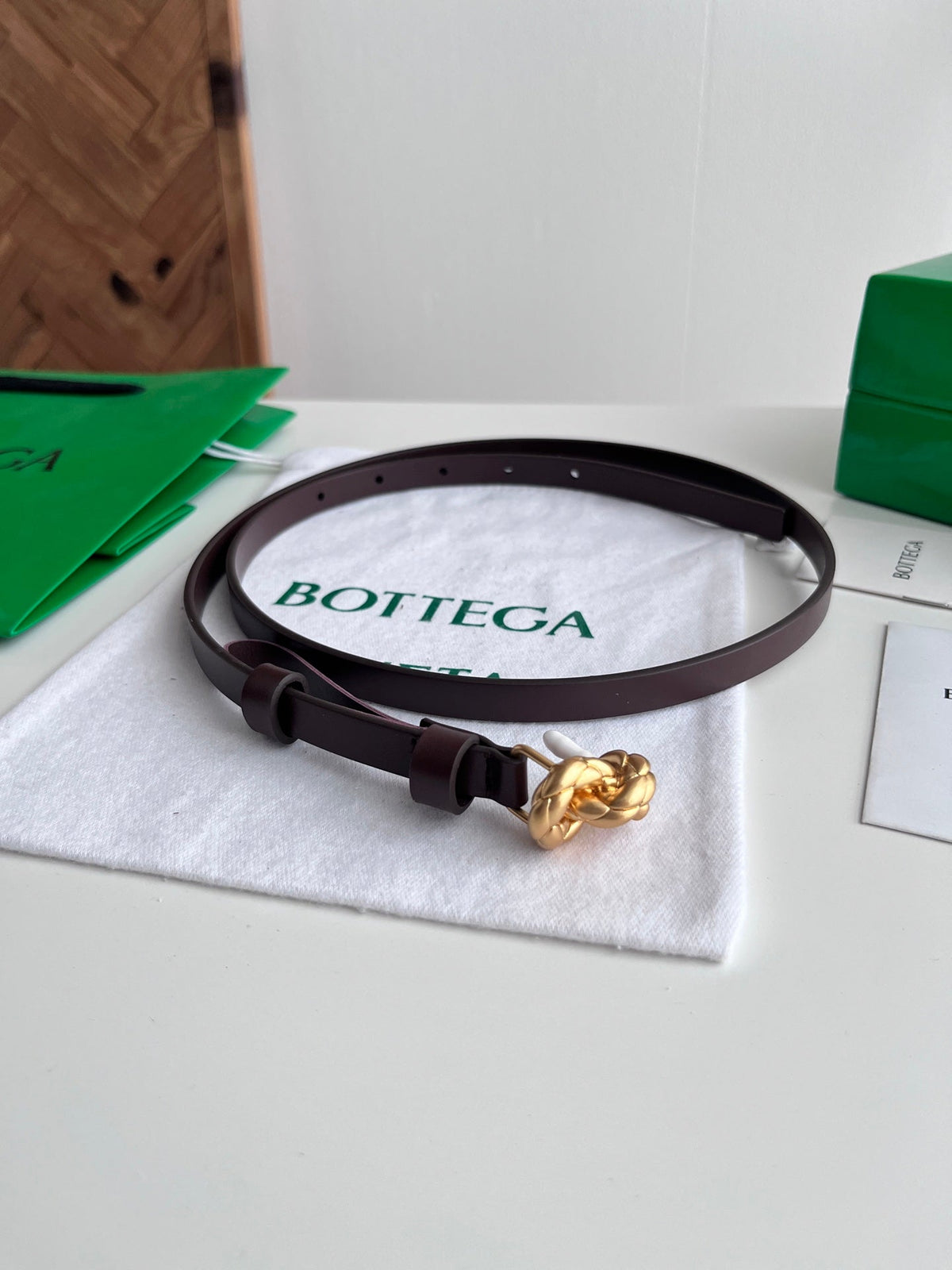 BV 26S Knot Buckle Belt 1.2cm Chocolate Leather 507230