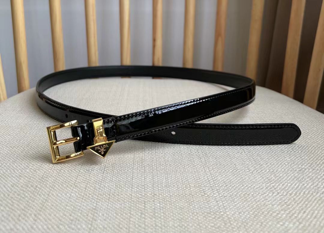 Prada Belt 1.5cm With Triangular Logo Buckle Black Patent Leather