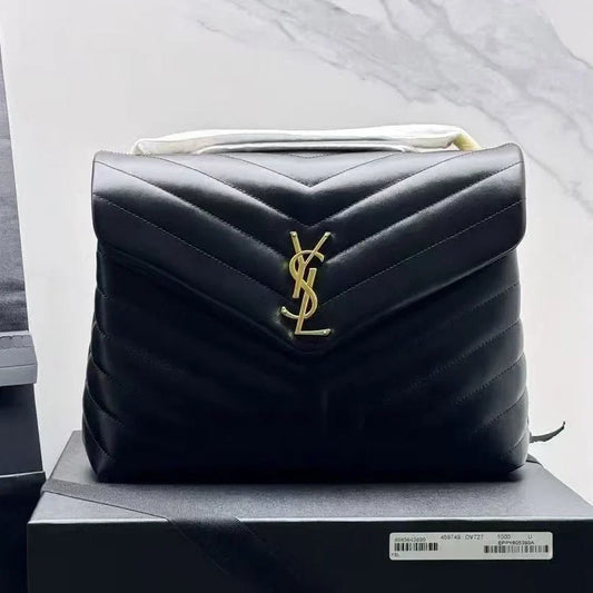 Saint Laurent 2026 Loulou Bag 31cm Black Gold Quilted Leather