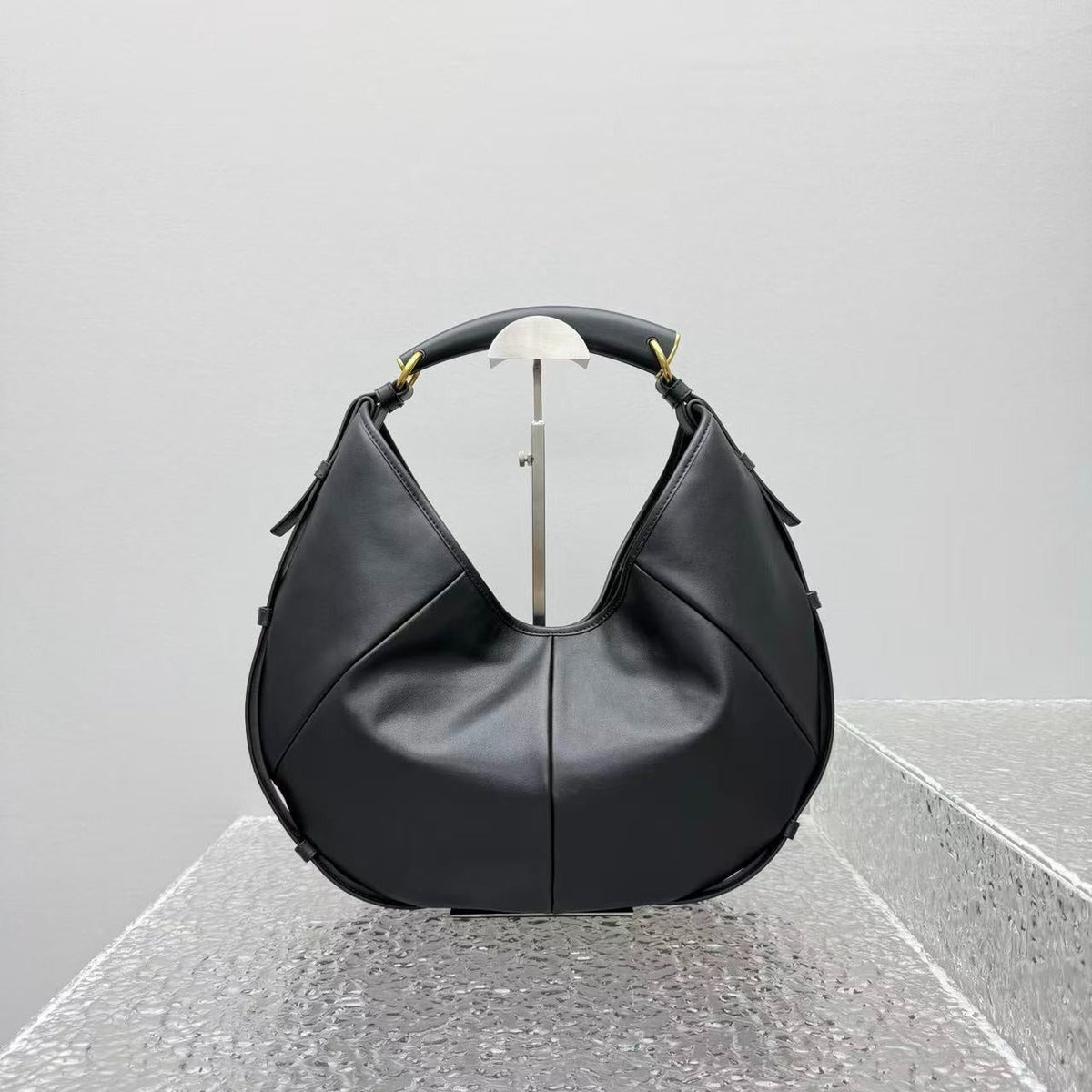 YSL Mombasa Shoulder Bag Black Paneled Leather