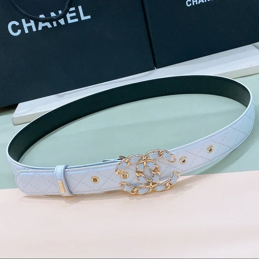 Chanel 2026 Quilted Chain Buckle Belt 30mm Lambskin