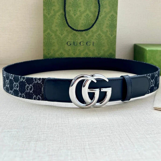 Gucci 2026 GG Marmont Belt 38mm Denim Leather