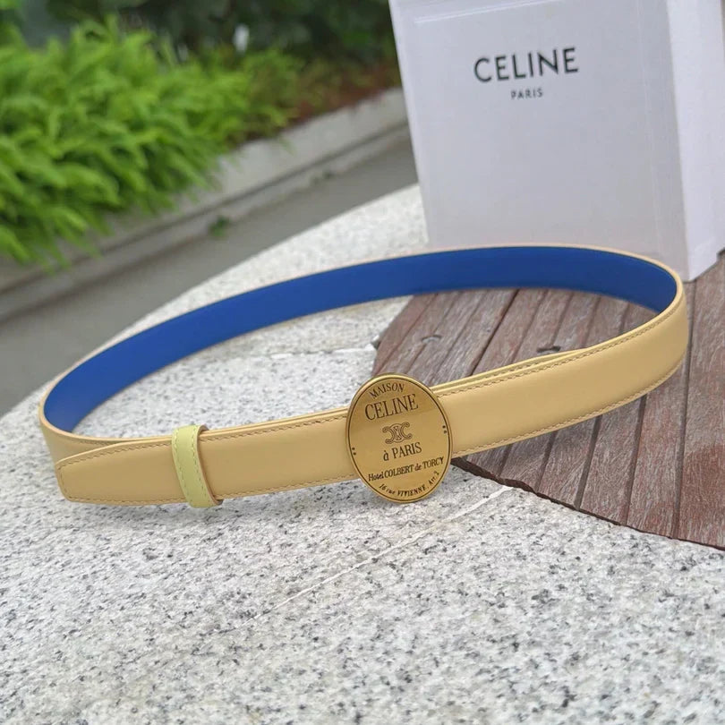 Celine 2026 Double-sided Belt 2.5cm Cowhide Gold Silver Buckle