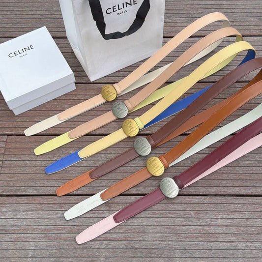 Celine 2026 Double-sided Belt 2.5cm Cowhide Gold Silver Buckle
