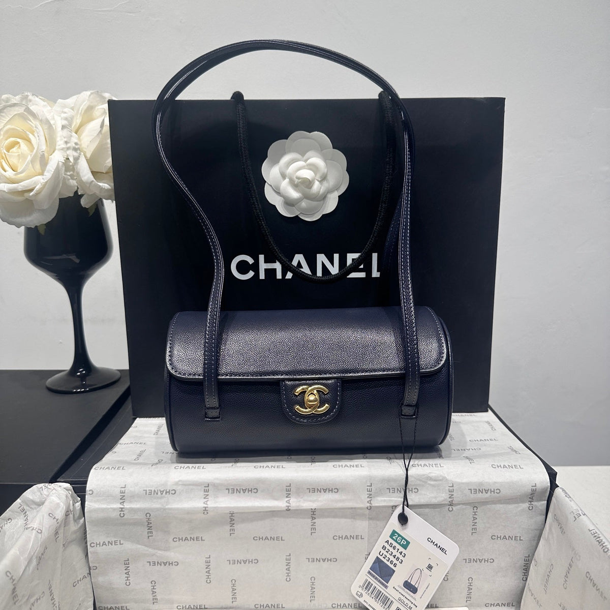 Chanel 2026 Bowling Ball Cylinder Bag Caviar Leather