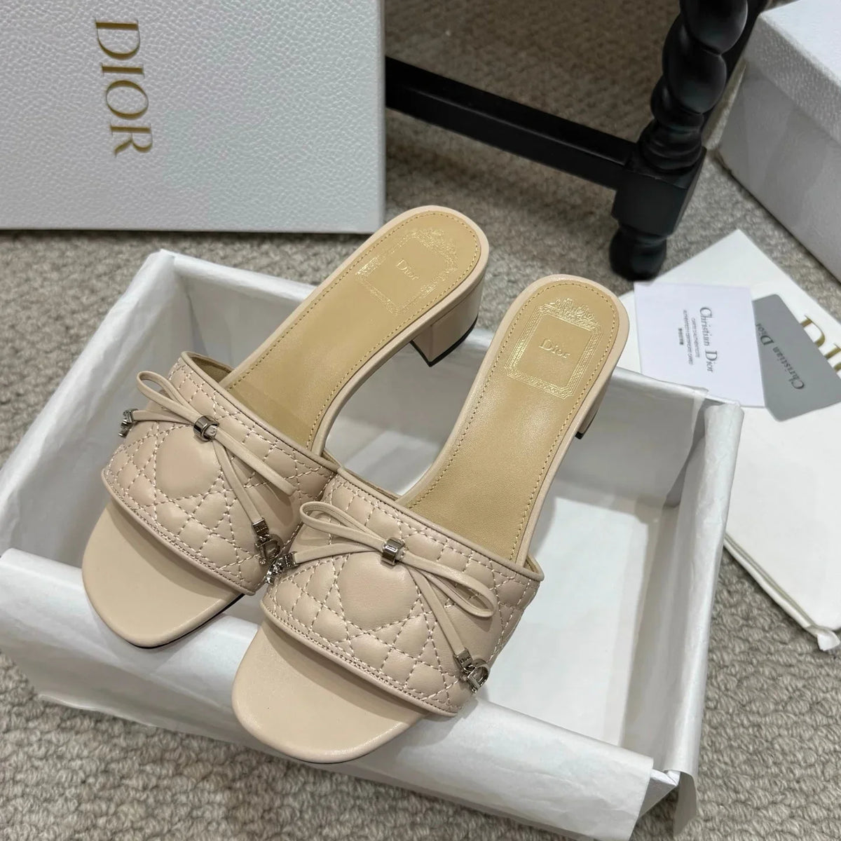 Dior 2026 Cannage Heeled Slide Sandal 4.5cm Sheepskin 932161