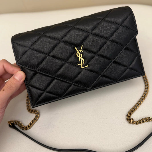 YSL 2026 Saint Laurent Paris Chain Wallet 20cm Black Calfskin