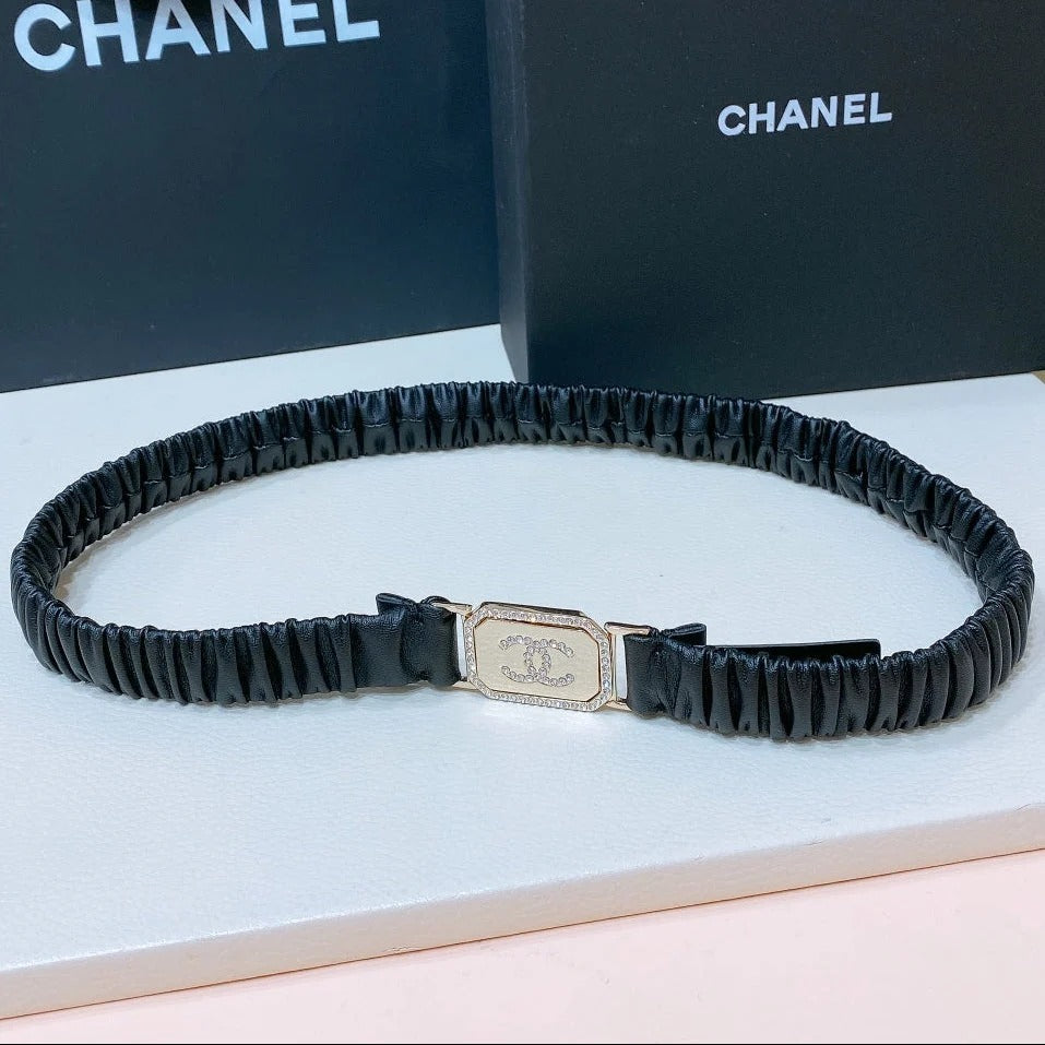 Chanel 2026 Rhinestone Square Buckle Belt 20mm Calfskin 208816