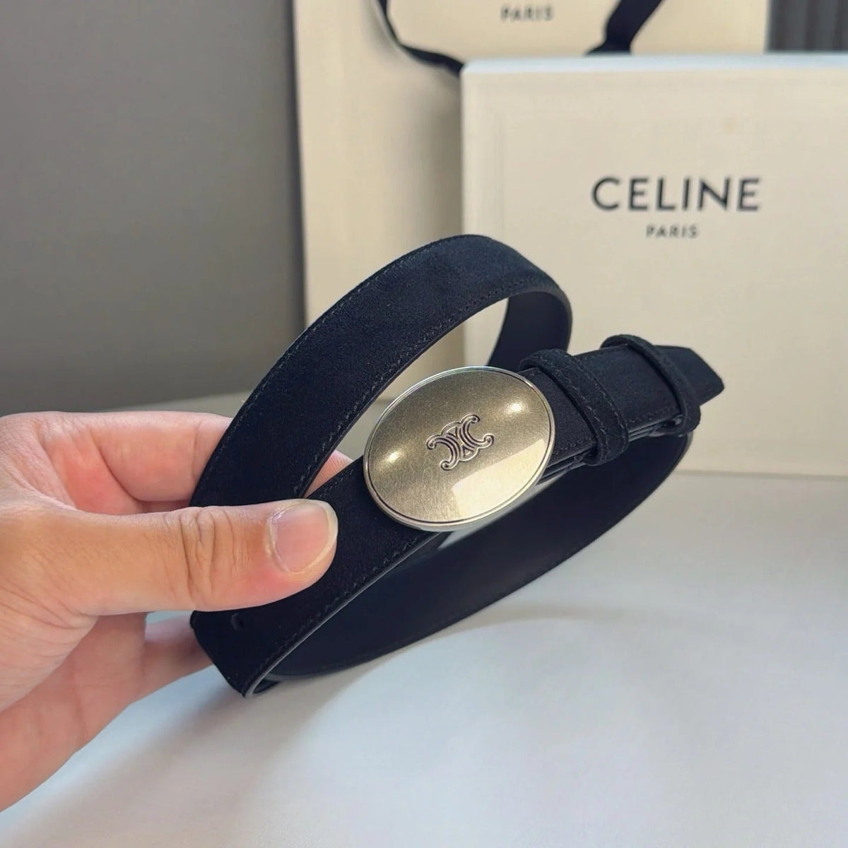 Celine 2026 Triomphe Slim Belt 13mm Leather 212866