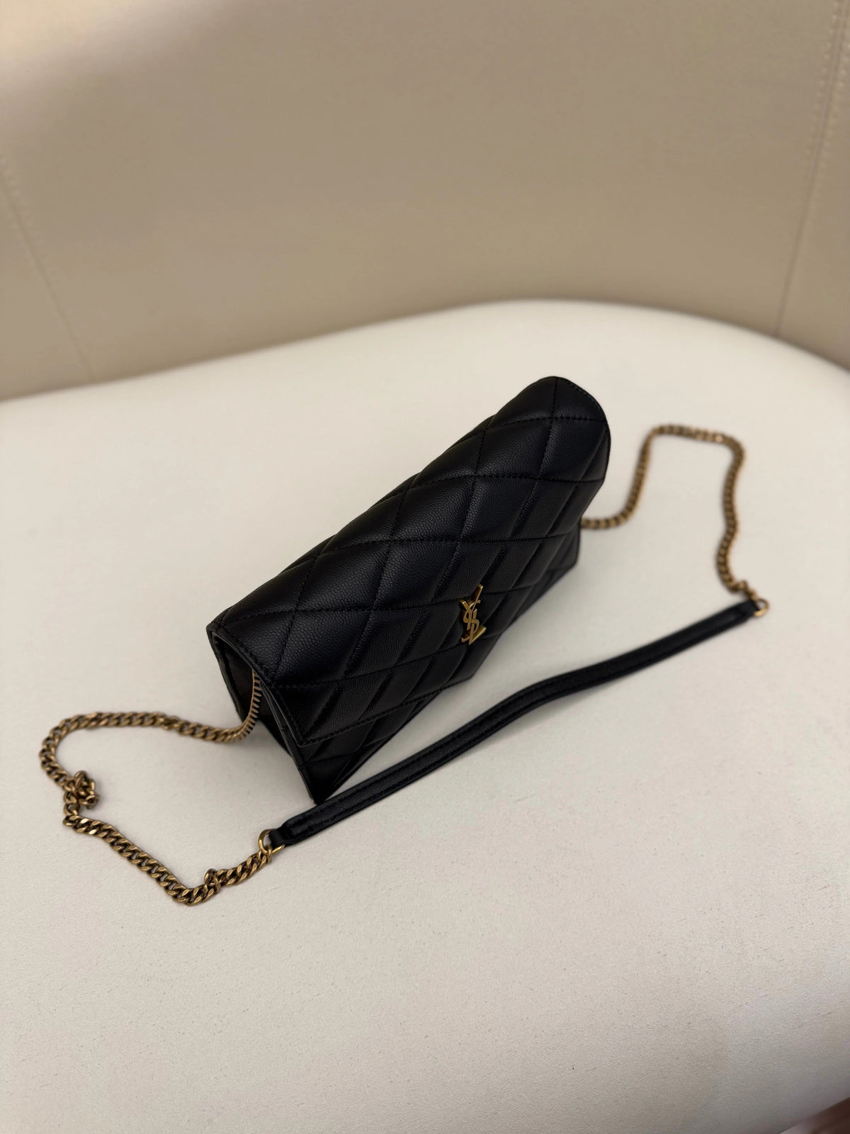 YSL 2026 Saint Laurent Paris Chain Wallet 20cm Black Calfskin