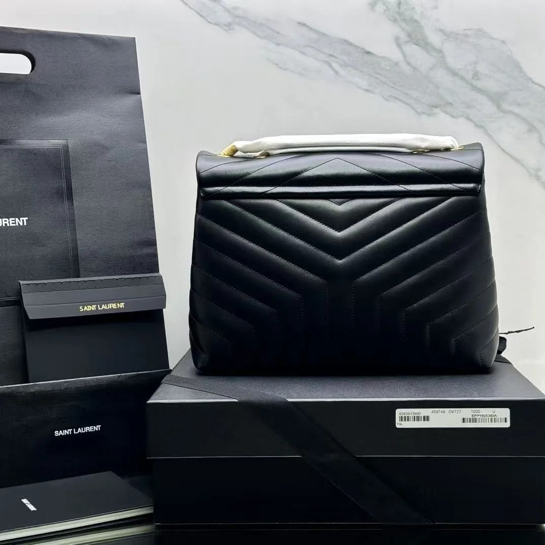 Saint Laurent 2026 Loulou Bag 31cm Black Gold Quilted Leather