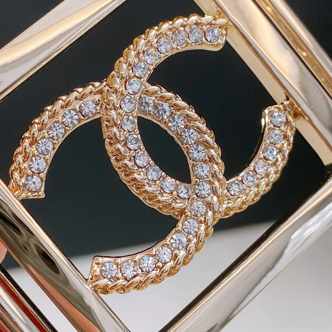 Chanel Rhinestones CC Square Buckle Belt Black Gold in Calfskin 205357