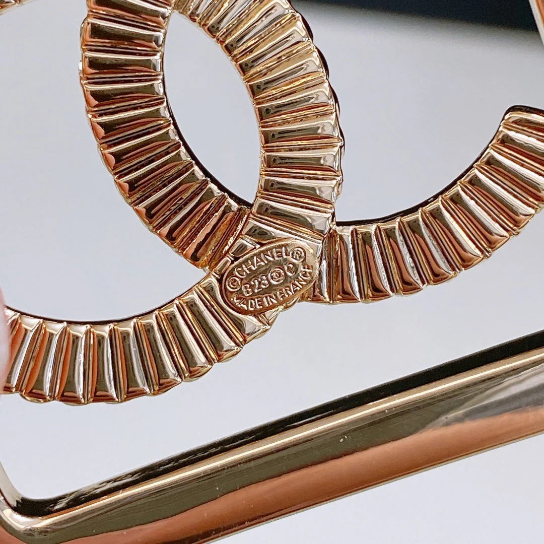 Chanel Rhinestones CC Square Buckle Belt Red Gold in Calfskin 205351