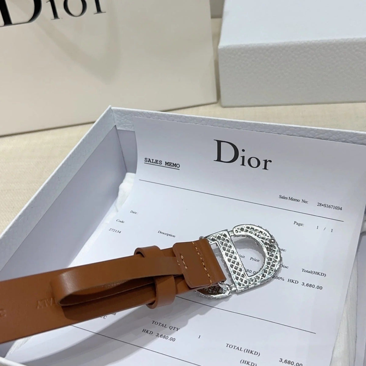 Dior 2026 Rhinestones Buckle Belt 25mm Cowhide 196490