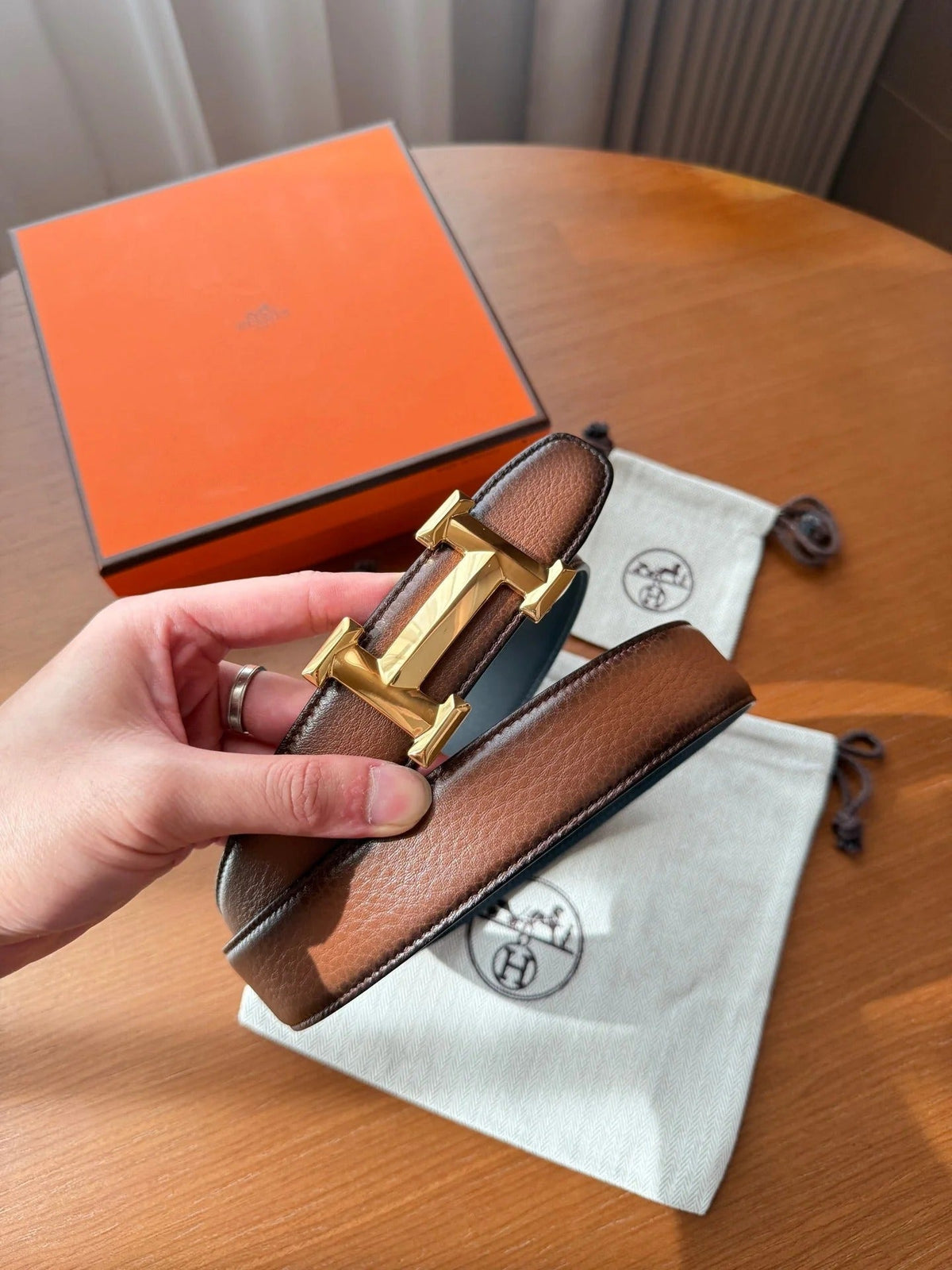 Hermes 2026 Reversible Strap Buckle Belt Cowhide 215629