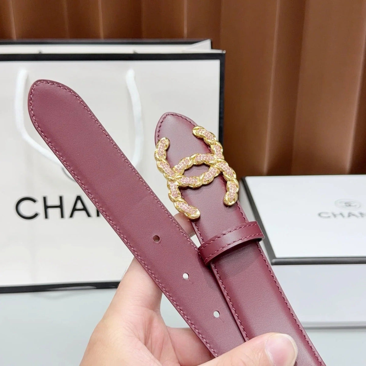 Chanel 2026 Double CC Crystal Buckle Belt 30mm Cowhide