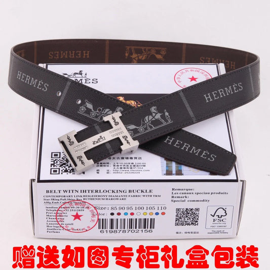 HM Constance Belt 38mm Black Brown Cowhide Sliver Buckle 620188