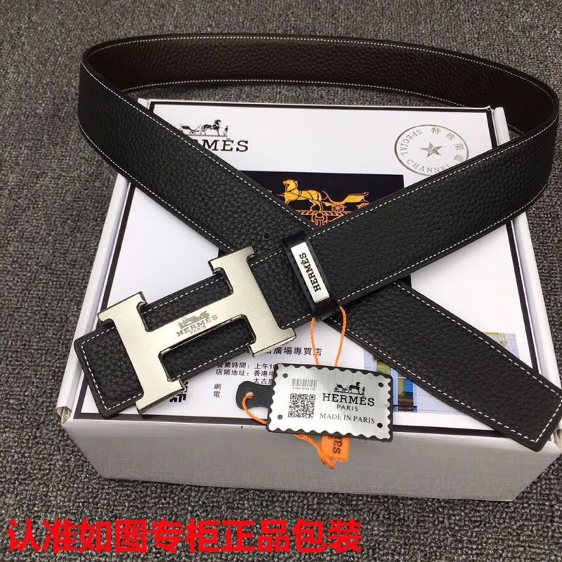 HM Original Belt 38mm Black Cowhide Sliver Buckle 620254