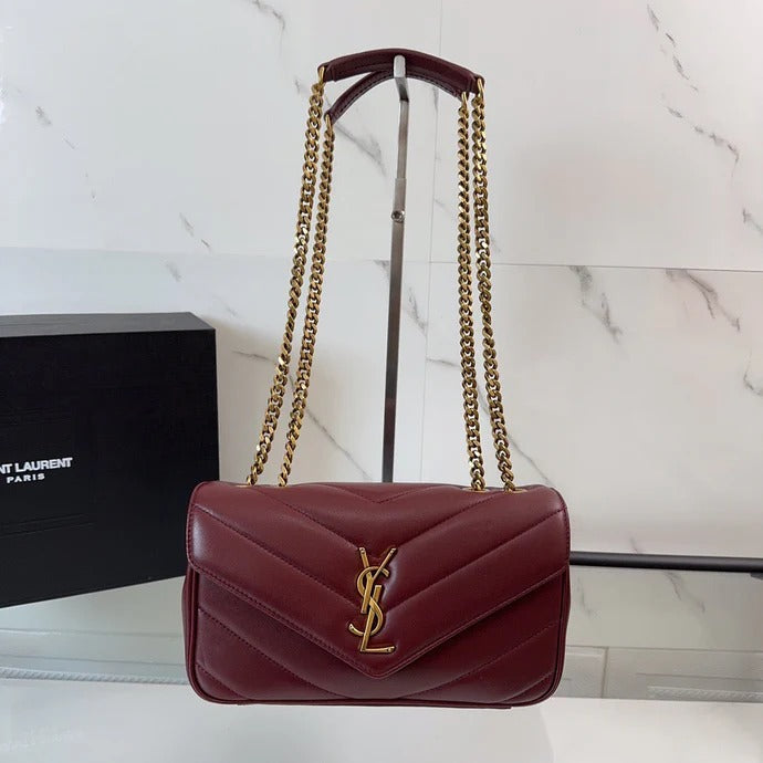 YSL 2026 Loulou Bag 24cm Burgundy Red Lambskin