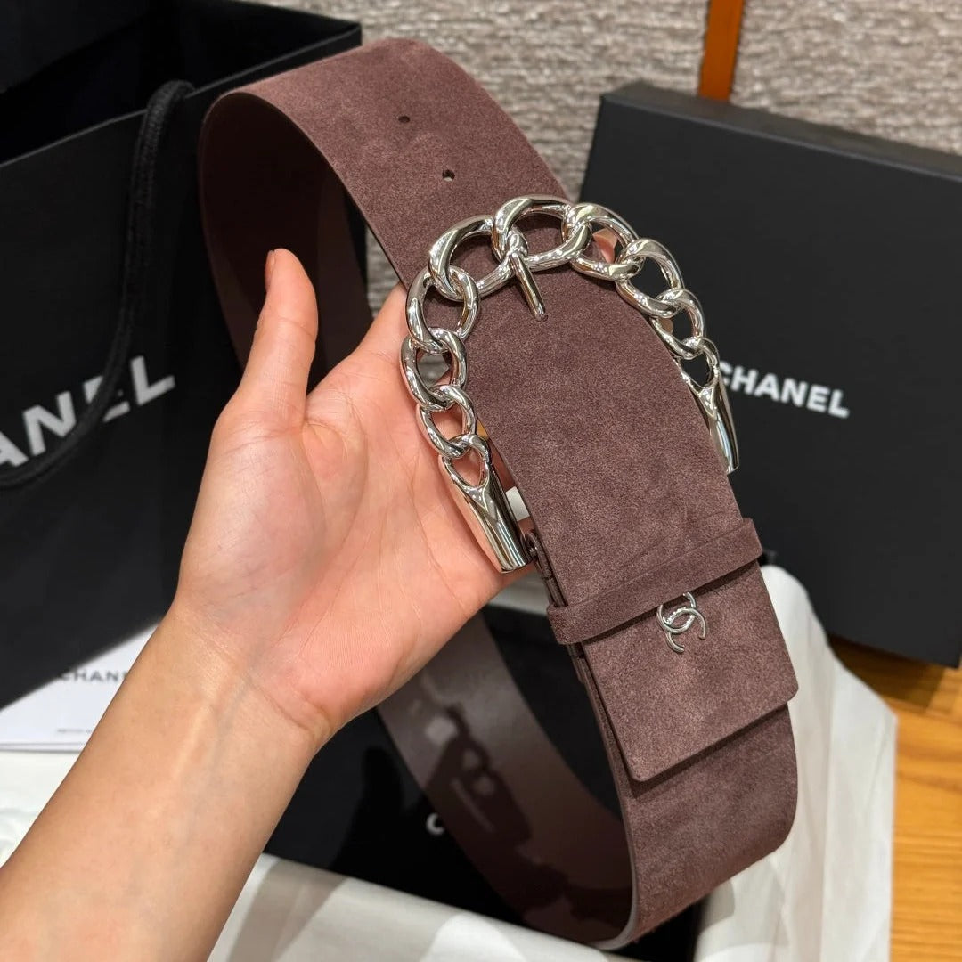 Chanel 2026 Wide Chain Buckle Belt 60mm Suede 207183