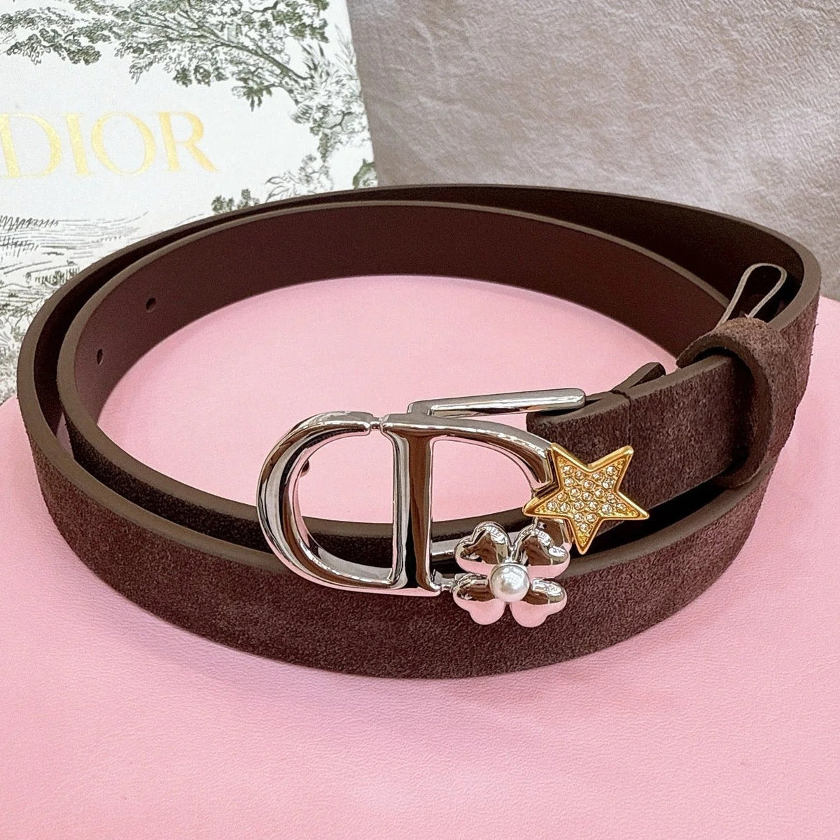 Dior 2026 Lucky Montaigne Star Belt 20mm Suede Calfskin 193836