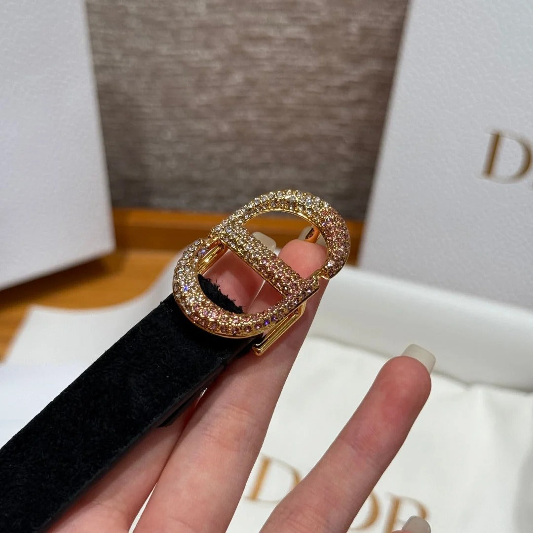 Dior 2026 Rhinestone CD Buckle Belt 20mm Suede 193831