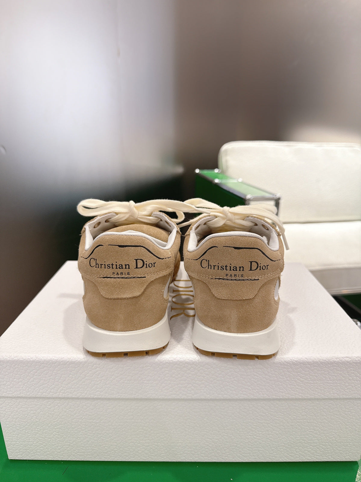 CD Tech Sneakers White Light Brown Cowhide Mesh Suede 562672