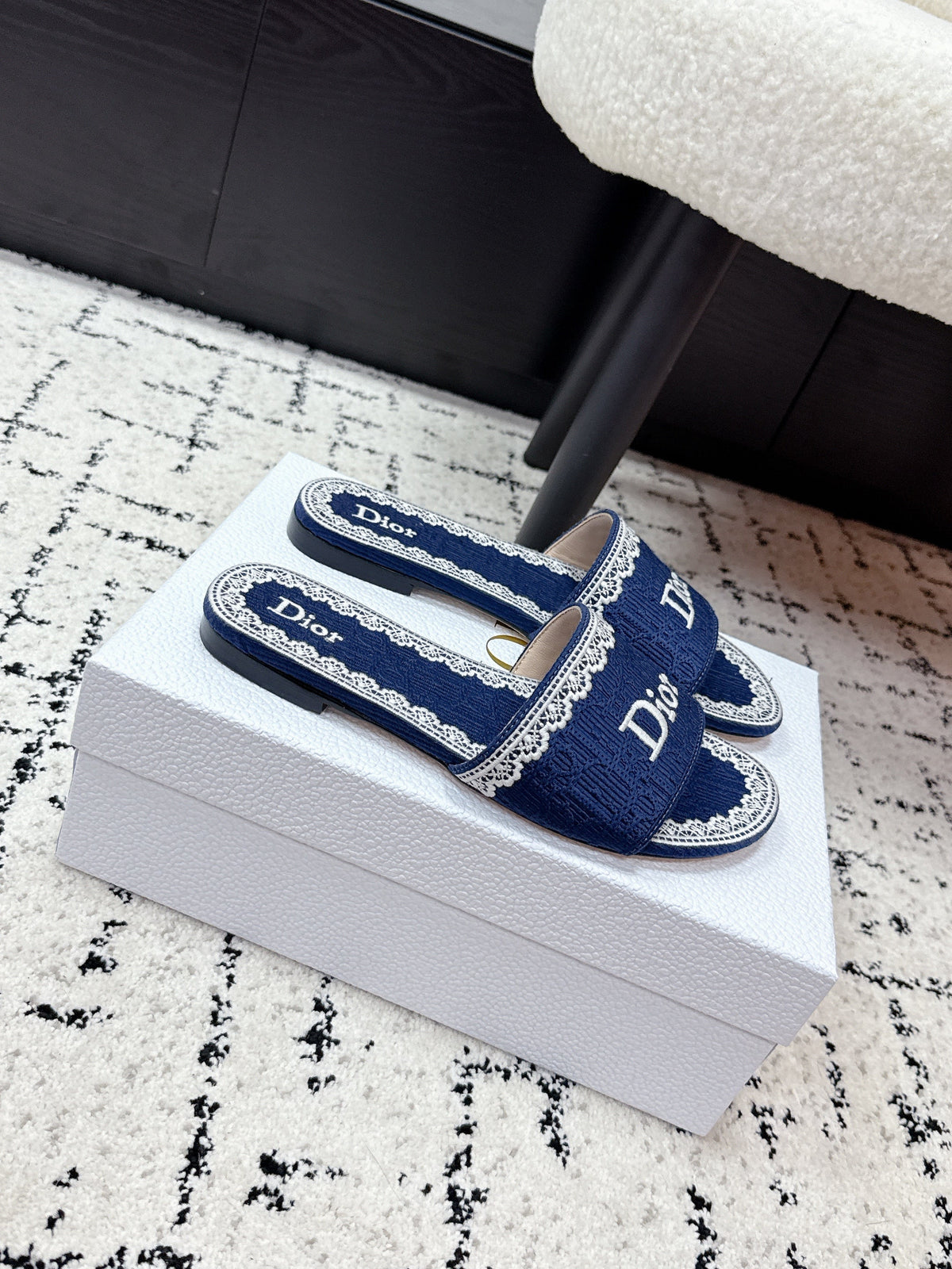 CD 26 Embroidered Slippers Dark Blue Canvas 617081