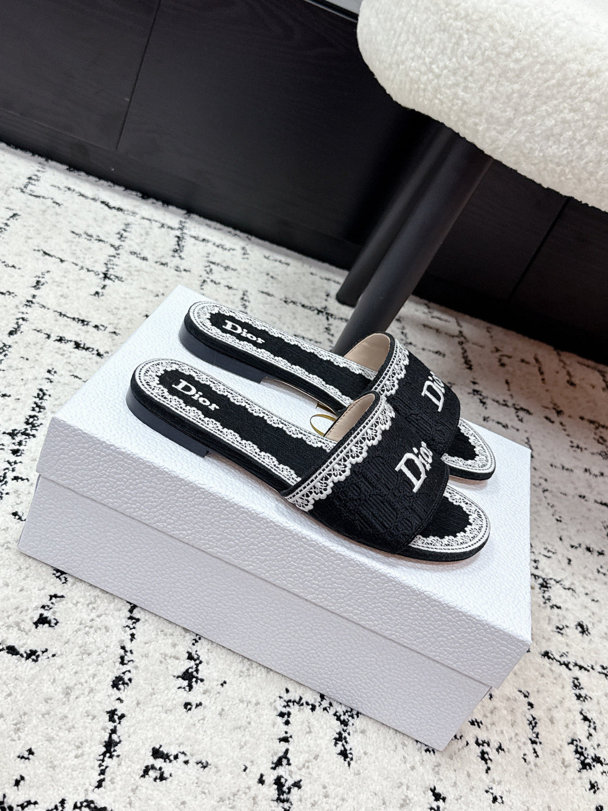 CD 26 Embroidered Slippers Black Canvas 617083