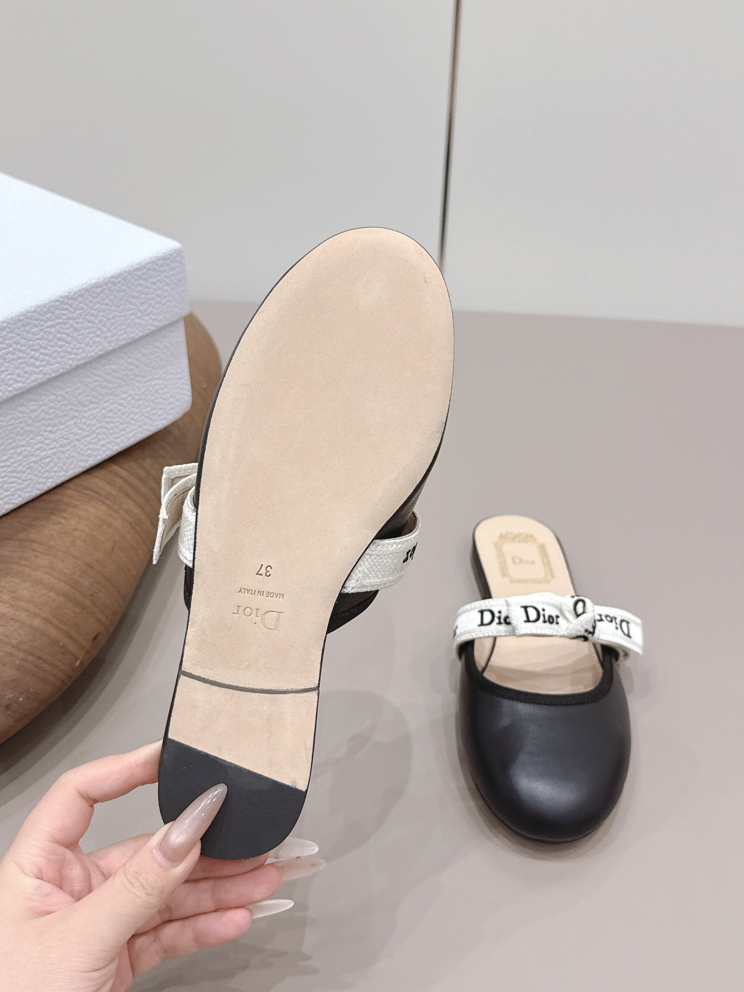 CD J'Adior Mules Beige Black Sheepskin 738314
